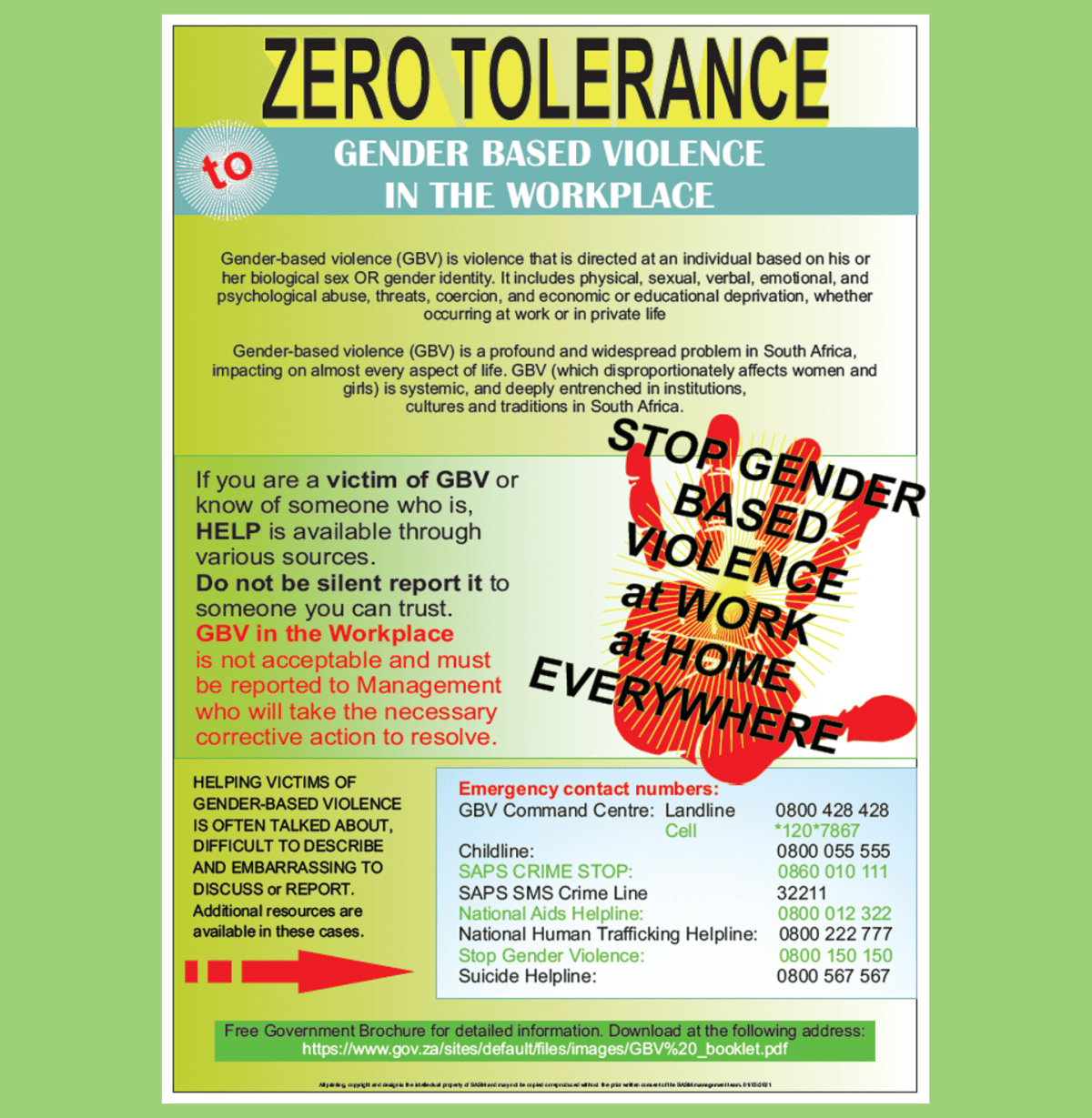 ZERO TOLERANCE - GENDER BASED VIOLENCE in the WORKPLACE