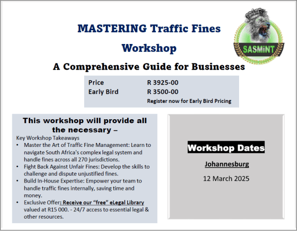 Traffic Fine Workshop - JHB - 12 March 2025