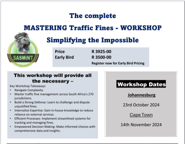 Traffic Fine Workshop - Cape Town - 14 Nov 2024