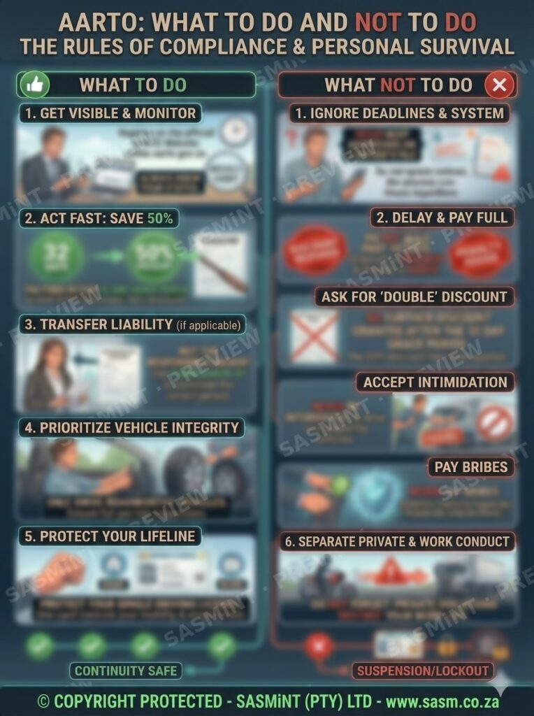 AARTO: What to Do and Not to Do chart (preview, text softened)