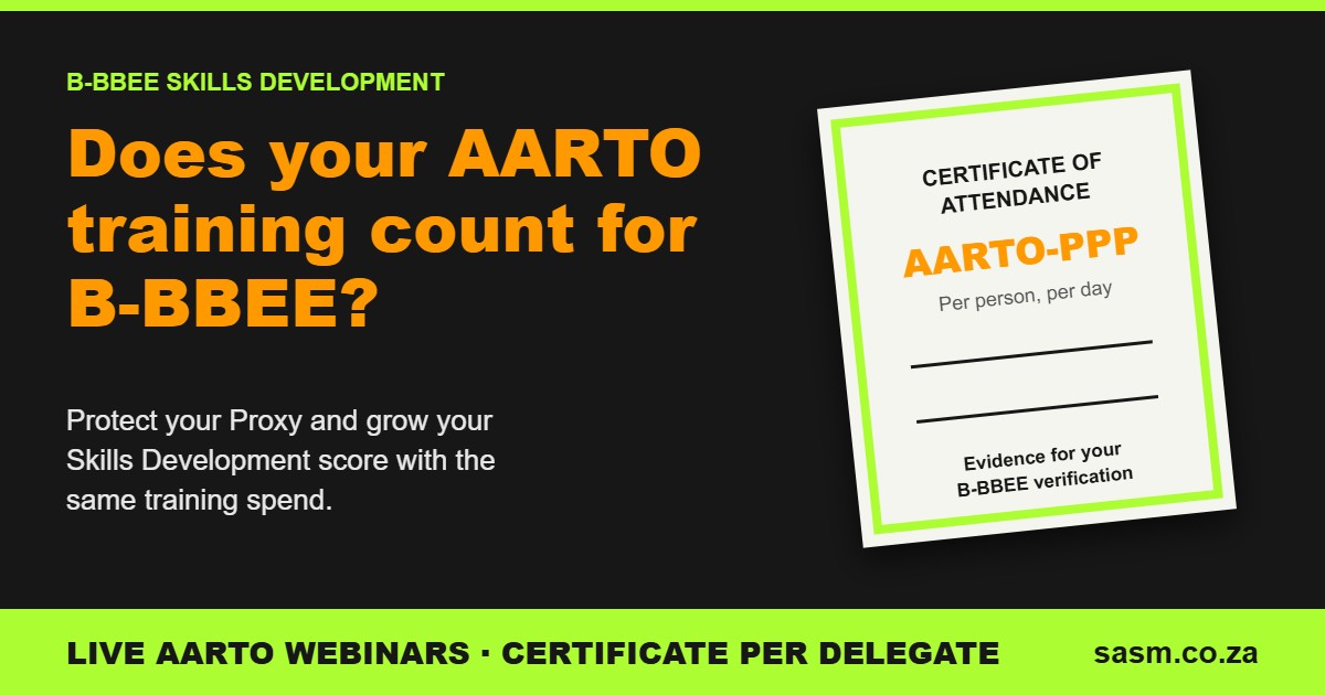 Does your AARTO training count for B-BBEE skills development?